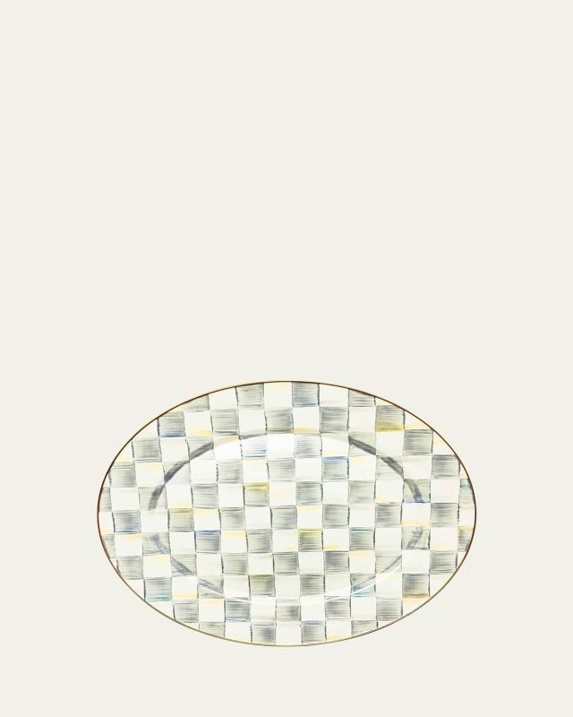 Sterling Check Enamel Oval Platter, Large